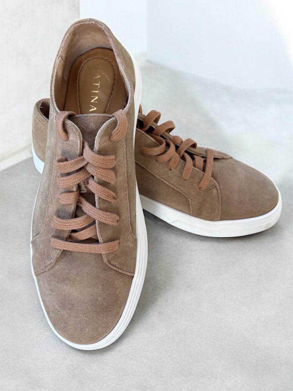 PATINA Women’s Suede Low-Top Sneakers in Taupe Size 9.5 Like New